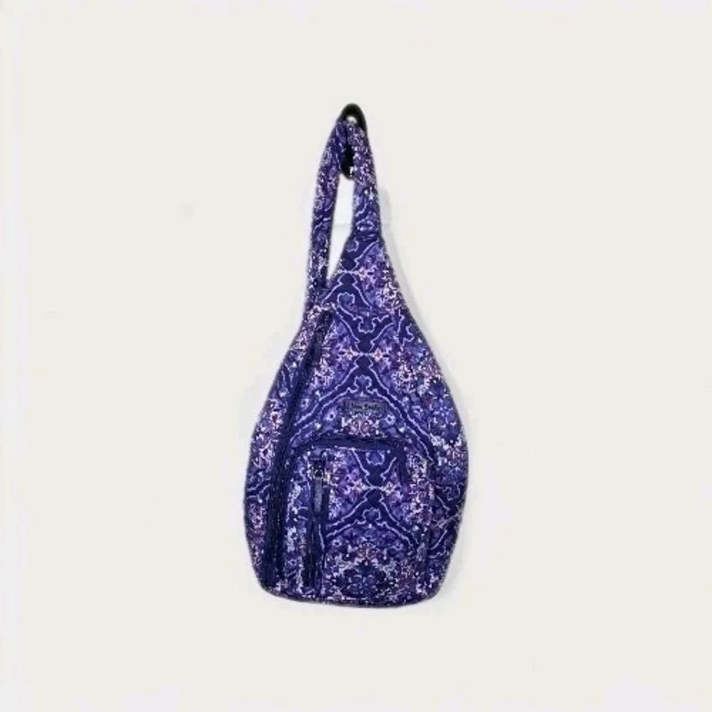 NWOT Vera Bradley Plaid Sling Backpack Purple Plum Paisley Adjustable Strap